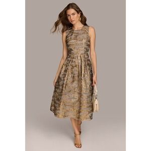 Donna Karen BROCADE ORGANZA SLEEVELESS MIDI GOWN Sz 6  Party Event Dress $269